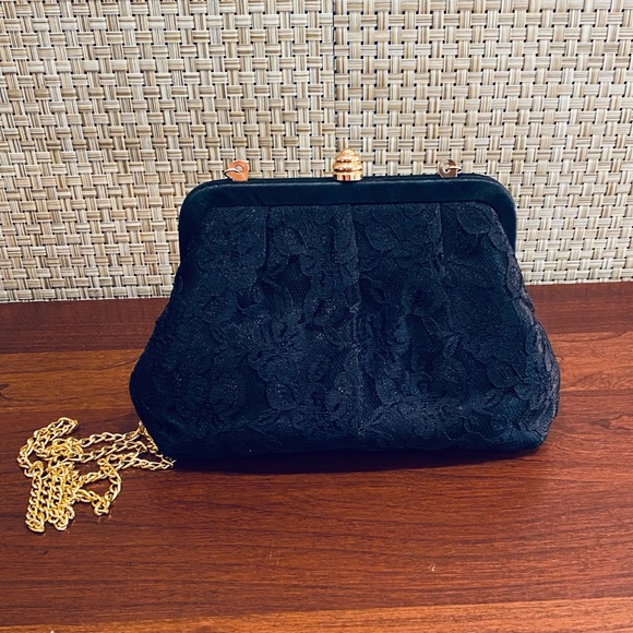 🌟HP🌟VTG 1980s Black Lace Beehive Clasp Evening Bag - Picture 2 of 9
